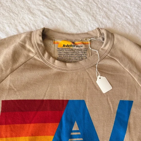 NWT Aviator Nation Logo Stitch Relaxed Crew Sweatshirt - Sand - size medium - Picture 4 of 7